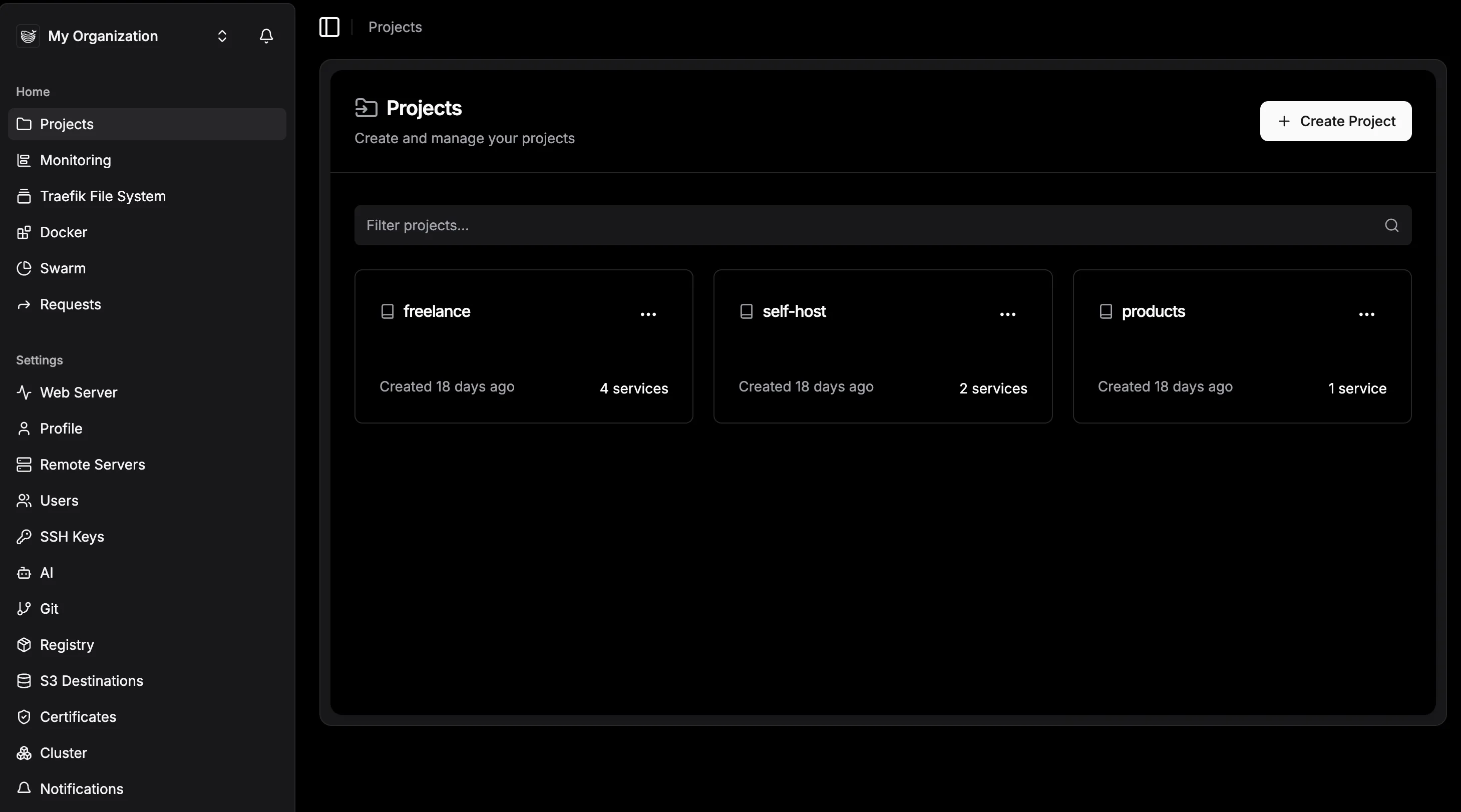 Dokploy dashboard for managing self-hosted applications