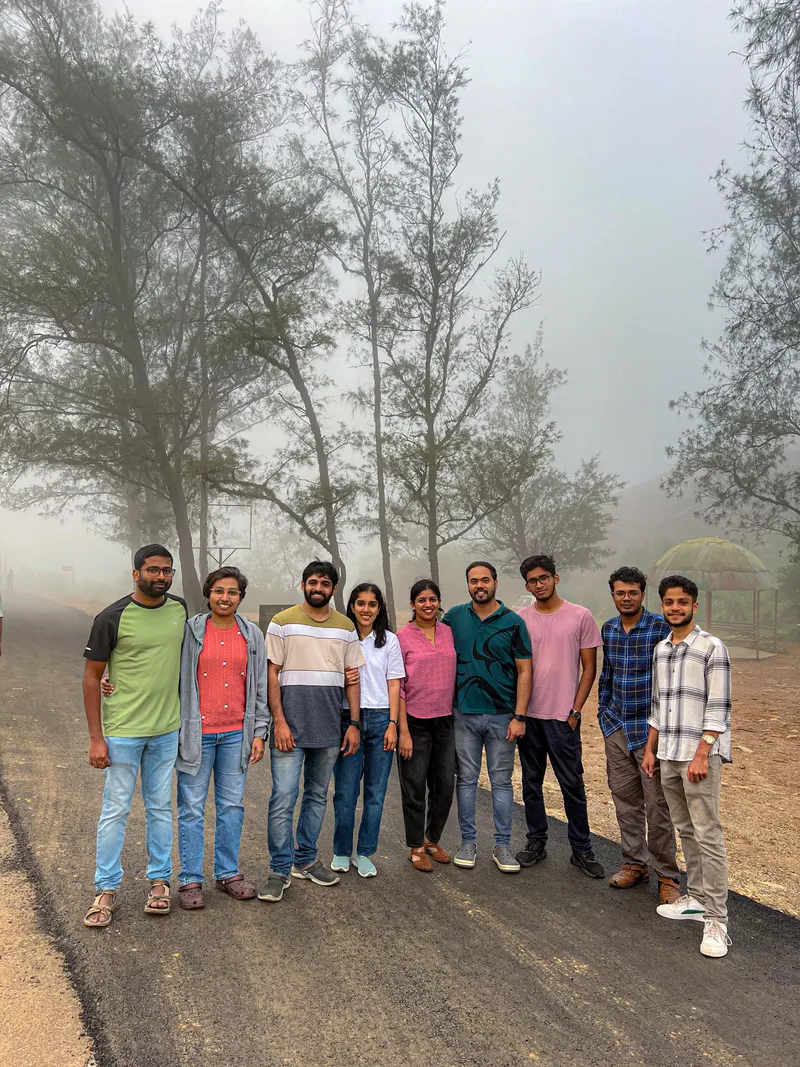 friends foggy road