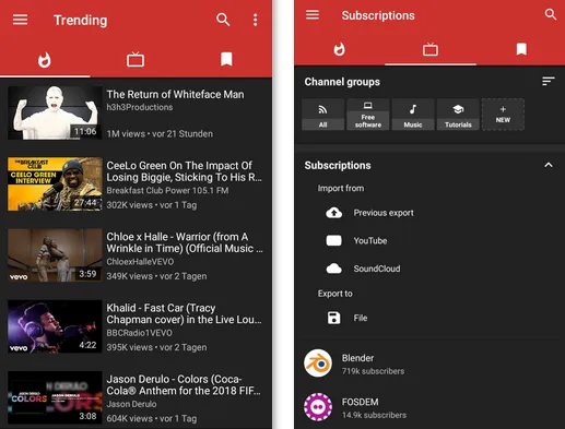NewPipe video browsing screen